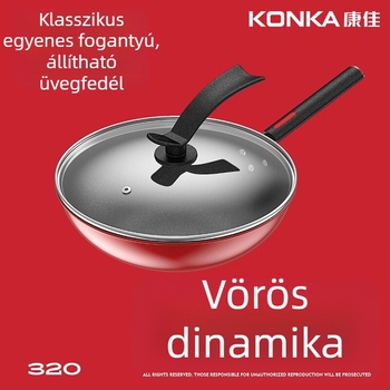 Konka wok vasból, tapadásmentes bevonattal, temperált üveg fedővel, egységes aljzattal, univerzális tűzhelyekhez