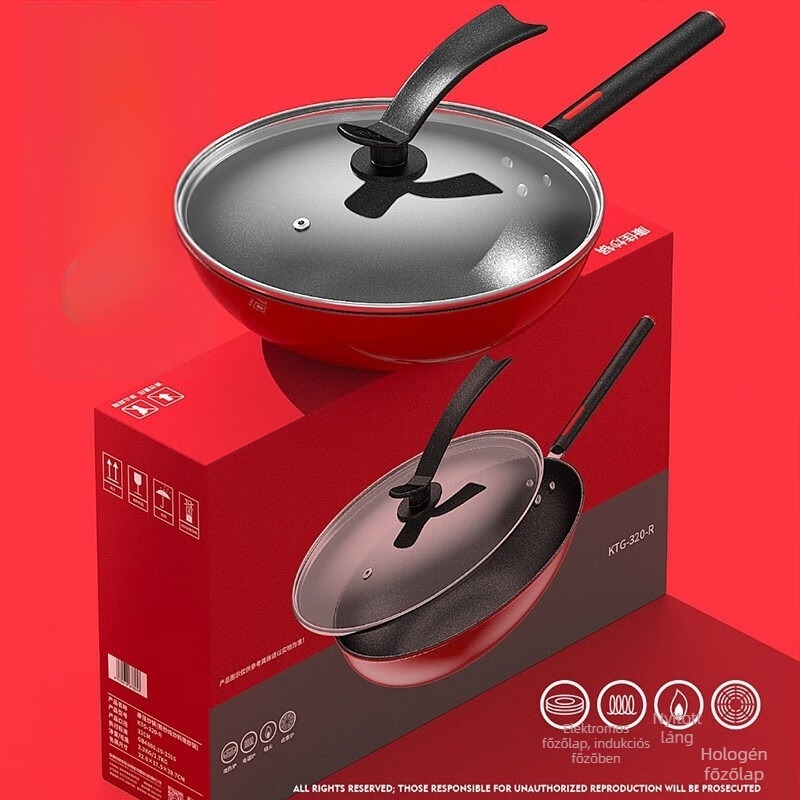 Konka wok vasból, tapadásmentes bevonattal, temperált üveg fedővel, egységes aljzattal, univerzális tűzhelyekhez