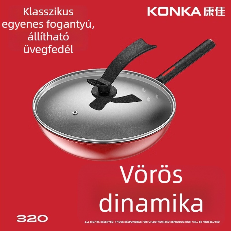 Konka wok vasból, tapadásmentes bevonattal, temperált üveg fedővel, egységes aljzattal, univerzális tűzhelyekhez