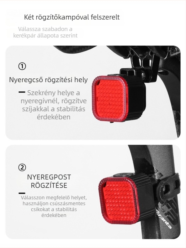 Spring Heart Hátsó kerékpár lámpa éjszakai közlekedésre, féklámpa és figyelmeztető fény, út- és hegyi kerékpárokhoz