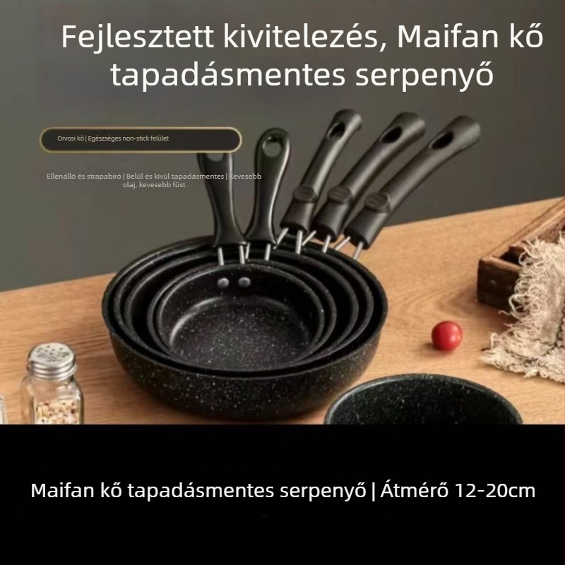 Maifan kő wok serpenyő, tapadásmentes — sík aljzat, gáztűzhelyhez használható, plazma bevonat