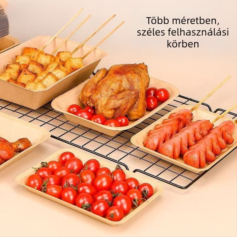 Egyszer használatos Kraft papír hosszúkás snack tál grillhez – sült csirke és sült krumpli, biológiailag lebomló, mikróban nem használható, Silk Screen logónyomás, egyedi feldolgozás