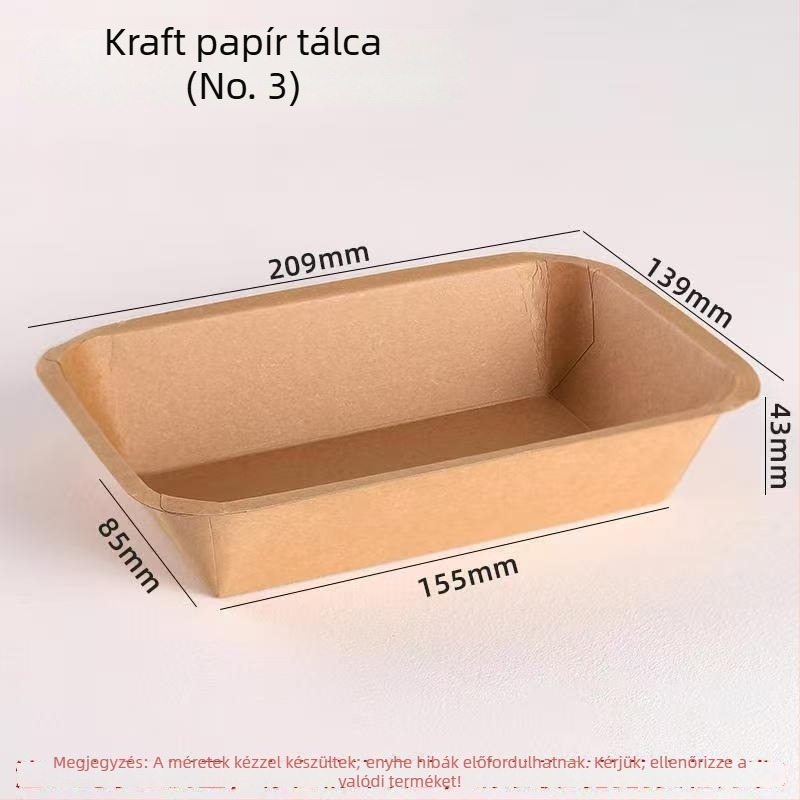 Egyszer használatos Kraft papír hosszúkás snack tál grillhez – sült csirke és sült krumpli, biológiailag lebomló, mikróban nem használható, Silk Screen logónyomás, egyedi feldolgozás