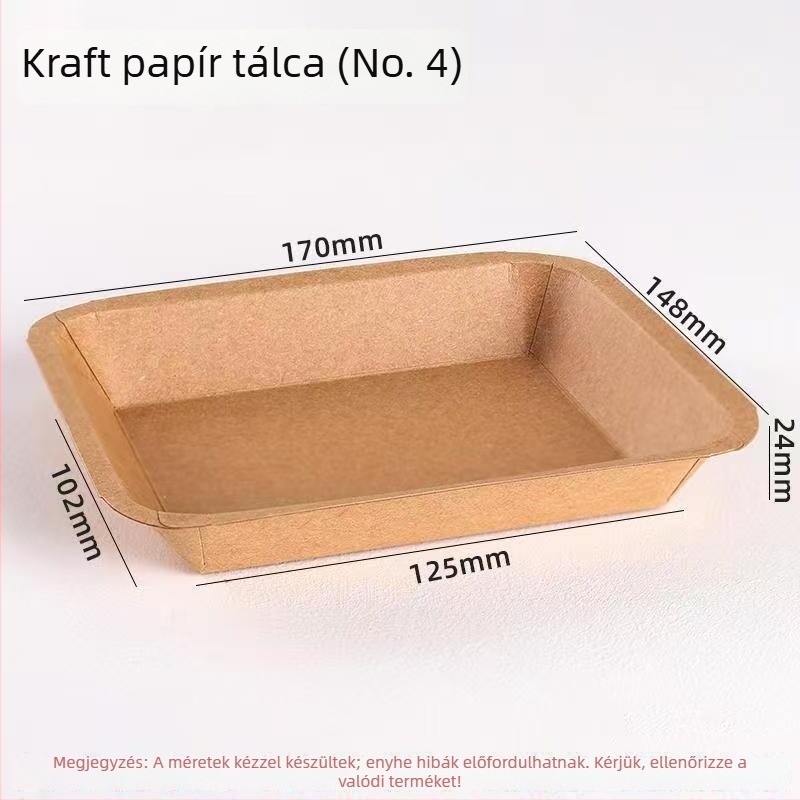 Egyszer használatos Kraft papír hosszúkás snack tál grillhez – sült csirke és sült krumpli, biológiailag lebomló, mikróban nem használható, Silk Screen logónyomás, egyedi feldolgozás