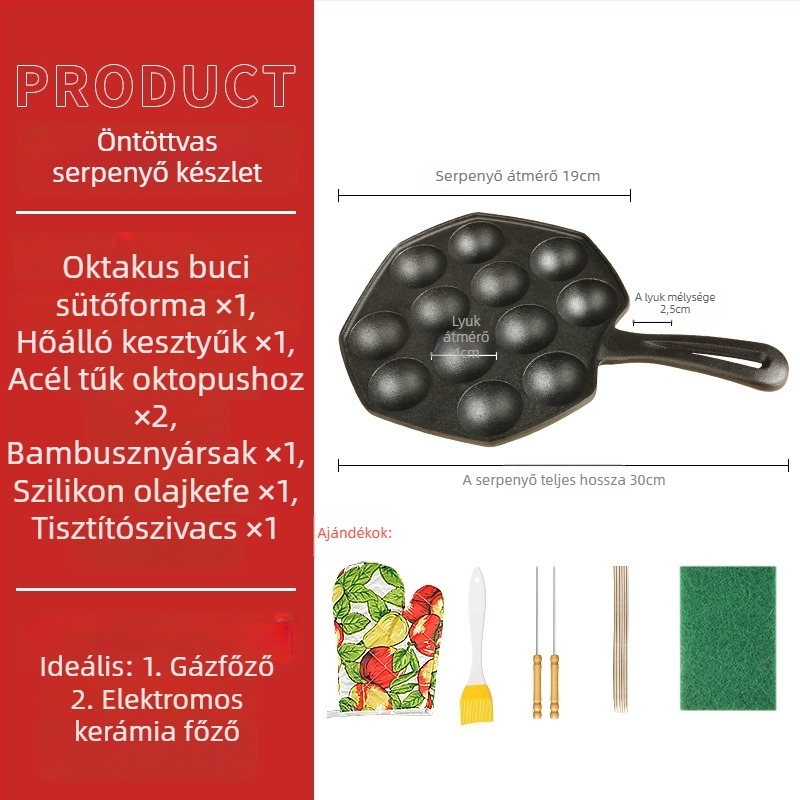 Takoyaki serpenyő, tapadásmentes, alumínium, kerek, elektroplattázás, Súly 1.2