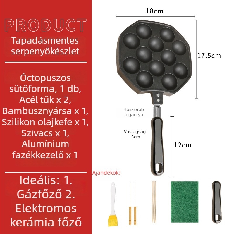 Takoyaki serpenyő, tapadásmentes, alumínium, kerek, elektroplattázás, Súly 1.2