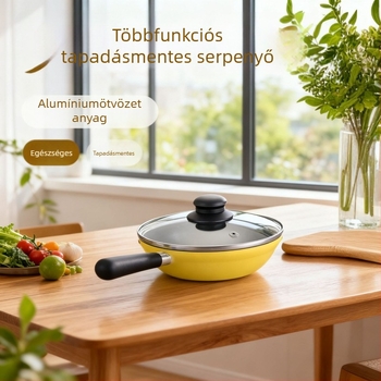 Egyszemélyes sárga serpenyő, tapadásmentes bevonattal, sík alj, alumíniumötvözet, dupla aljzat