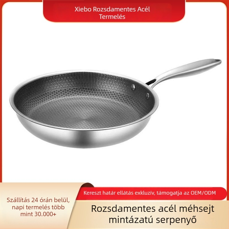 410-es rozsdamentes acélból készült wok, méhsejt mintázatú felülettel, tapadásmentes bevonattal, lapos aljzat, 6 cm mélység