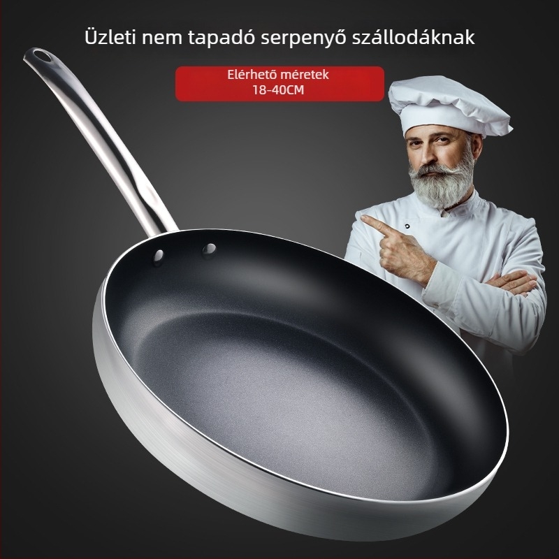 Alumínium nem tapadó serpenyő gáz- és indukciós tűzhelyekhez, összetett aljzattal, logónyomtatás elérhető.