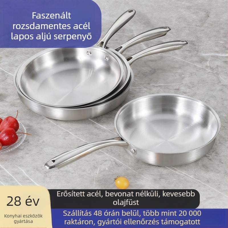 201 rozsdamentes acélból készült serpenyő / wok, tapadásmentes, indukciós és gáztűzhely kompatibilis, modell 011
