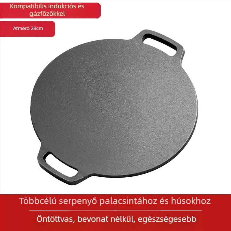 Öntöttvas palacsintasütő antiadhéziós bevonattal, Síka aljzattal, súly 1,55–3,05 kg, használható gázfőzőn