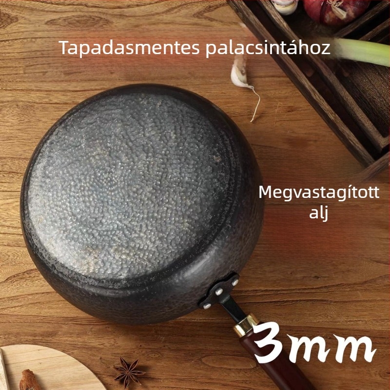 Zhangqiu eredeti mélyített lapos aljú serpenyő kovácsolt vasból, kézzel készített, fedetlen