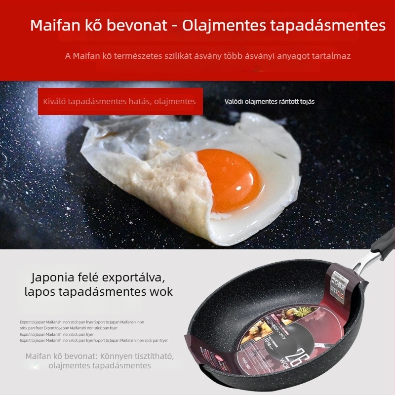 Otthonra szánt wok, japán stílus, tapadásmentes Maifan kő bevonattal, alumínium ötvözet, modell YWDT-2002