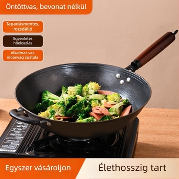 Öntöttvas wok kínai stílusú, modell ST-100, egységes aljzattal, általános tűzhelyekhez.