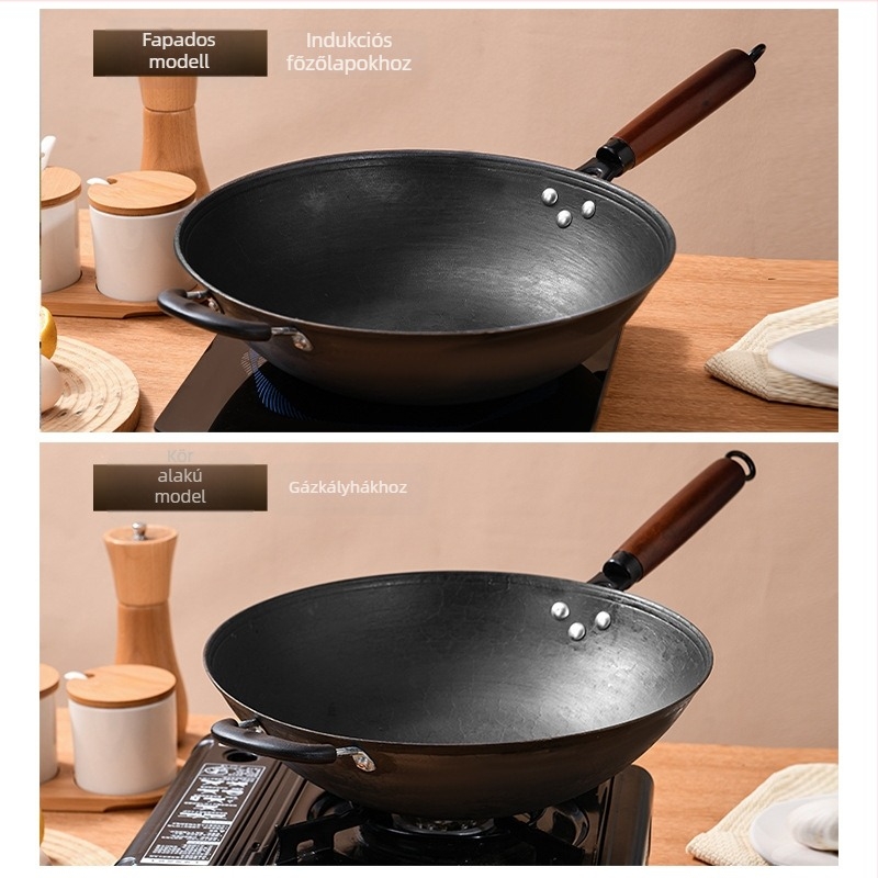 Öntöttvas wok kínai stílusú, modell ST-100, egységes aljzattal, általános tűzhelyekhez.