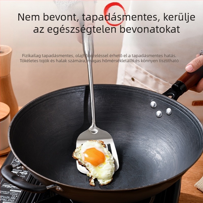 Öntöttvas wok kínai stílusú, modell ST-100, egységes aljzattal, általános tűzhelyekhez.