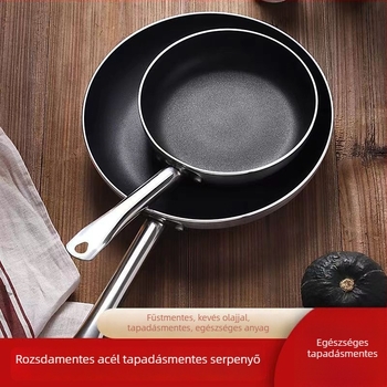 Lapos aljú serpenyő tapadásmentes, több rétegű aljzattal; ideális palacsintához, rántottához és steakhez; füstmentes kialakítás, kompatibil gáz- és indukciós főzőkkel; otthoni és kereskedelmi használatra.