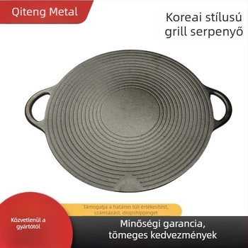 Öntöttvas serpenyő bevonat nélküli, csíkos felülettel – Teppanyaki és Koreai BBQ sütőedény kempingezéshez