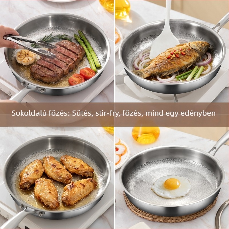 Titánium tapadásmentes serpenyő kalapált felülettel, sík alj, indukciós főzőlaphoz, steak serpenyő otthoni használatra