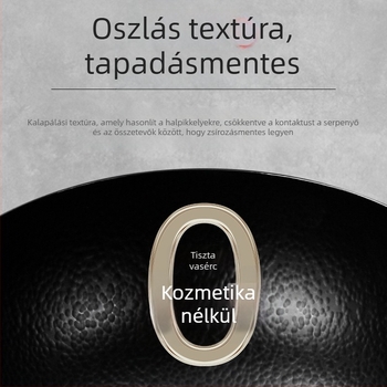 Nagy hasú wok - kézzel készített finom vasból, kínai stílus, fa fedél, 2,5 kg