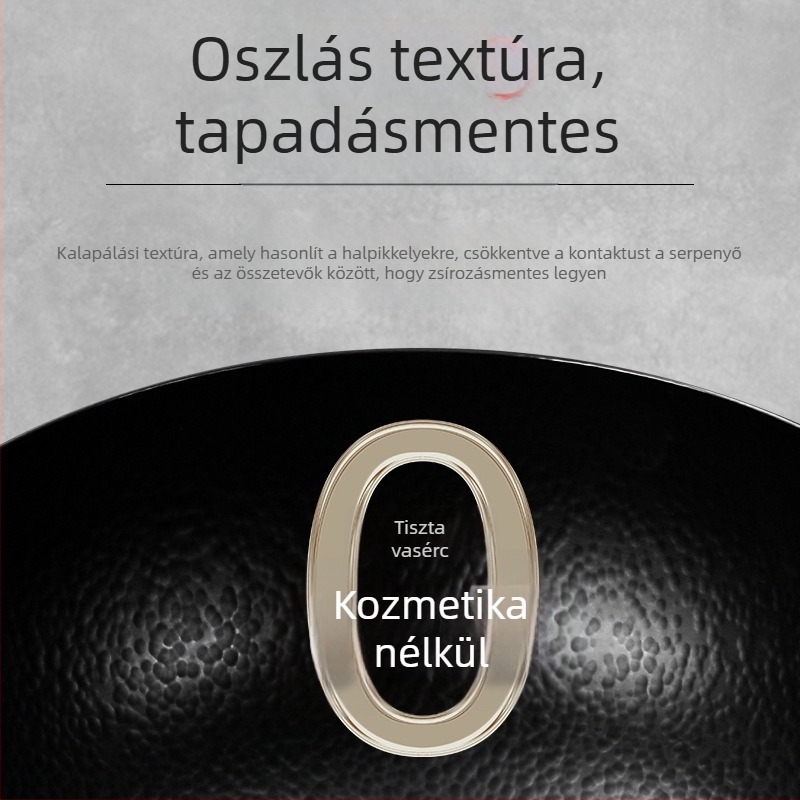 Nagy hasú wok - kézzel készített finom vasból, kínai stílus, fa fedél, 2,5 kg