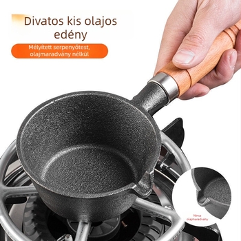 Mini öntöttvas serpenyő fából készült fogantyúval, tojás sütésére