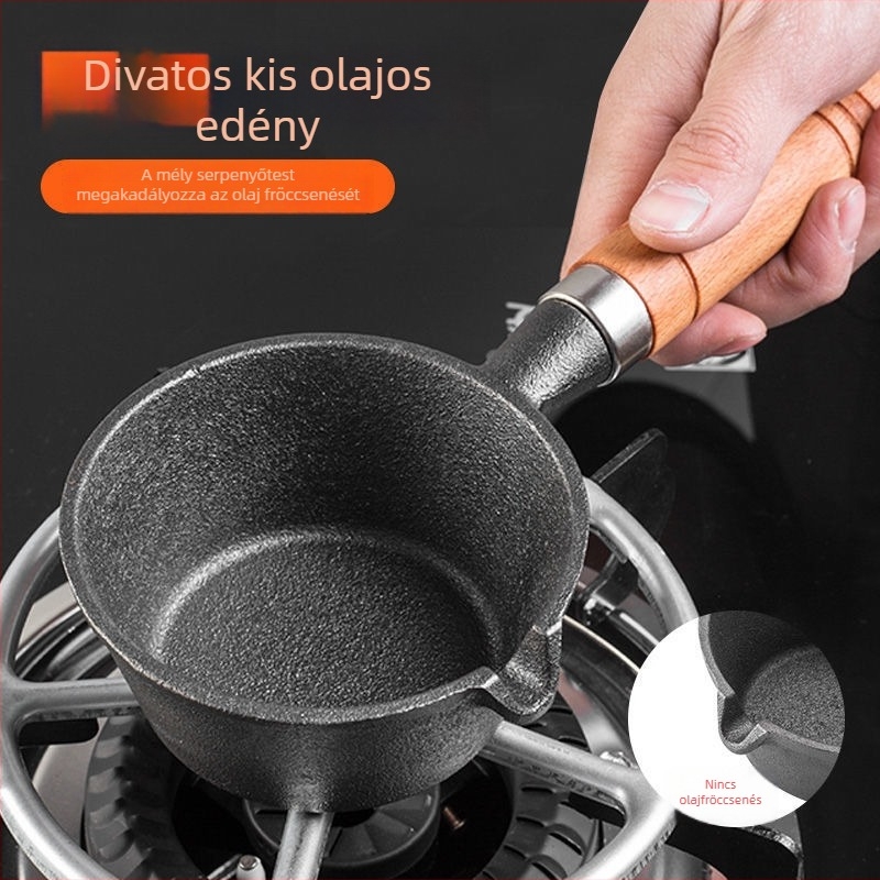 Mini öntöttvas serpenyő fából készült fogantyúval, tojás sütésére