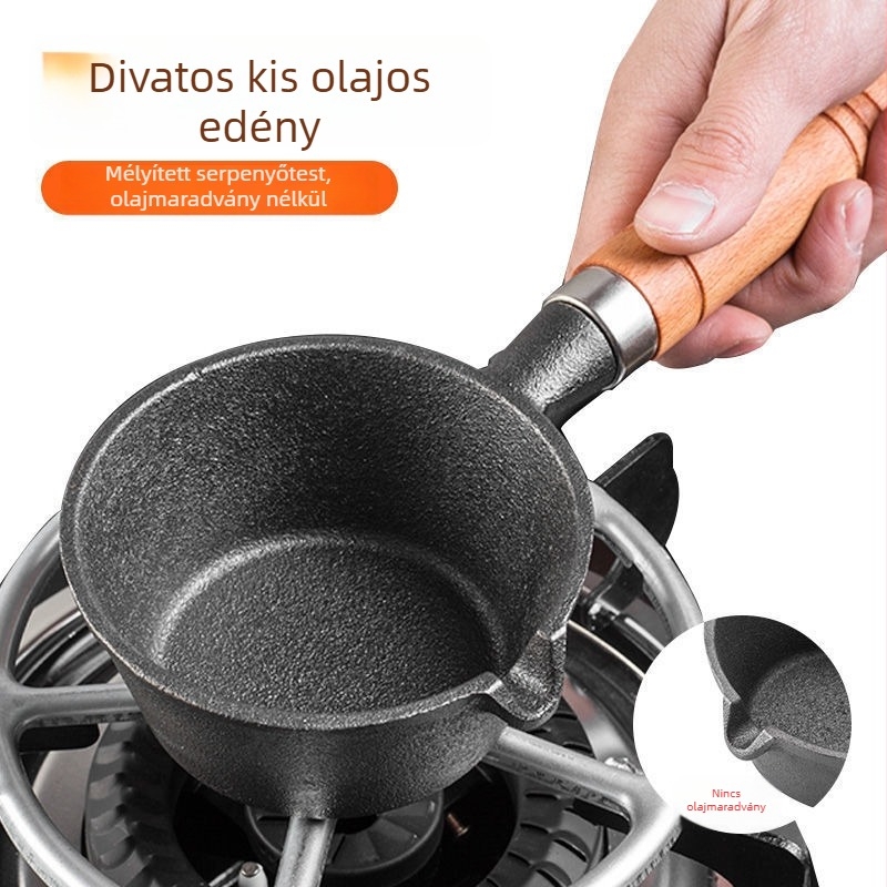 Mini öntöttvas serpenyő fából készült fogantyúval, tojás sütésére