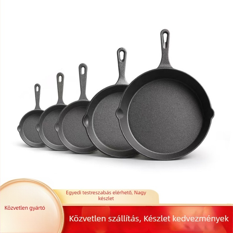 Öntöttvas serpenyő bevonat nélküli, egyetlen aljzattal, 2 cm mély, kompatibilis gáz- és indukciós főzőfelülettel