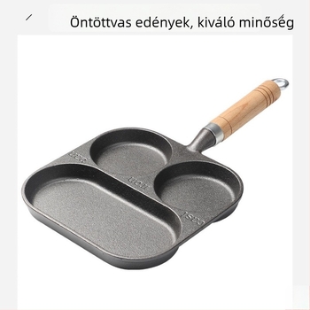 3 az 1-ben vasból készült reggeli serpenyő – tojások és hamburgerek, bevonat nélküli, lapos serpenyő