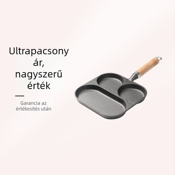 3 az 1-ben vasból készült reggeli serpenyő – tojások és hamburgerek, bevonat nélküli, lapos serpenyő