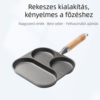 3 az 1-ben vasból készült reggeli serpenyő – tojások és hamburgerek, bevonat nélküli, lapos serpenyő