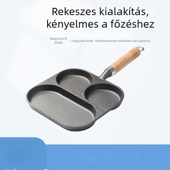 3 az 1-ben vasból készült reggeli serpenyő – tojások és hamburgerek, bevonat nélküli, lapos serpenyő