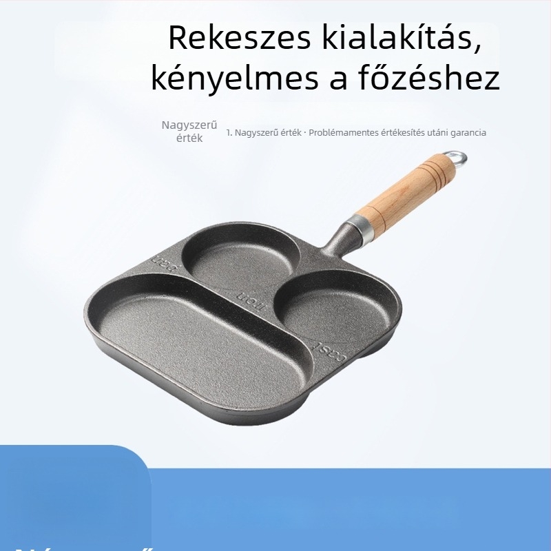 3 az 1-ben vasból készült reggeli serpenyő – tojások és hamburgerek, bevonat nélküli, lapos serpenyő