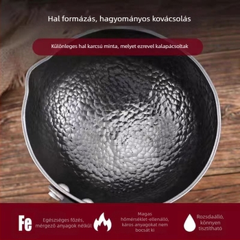 kovácsoltvas omlettserpenyő, többszörös aljzattal, fedő nélkül, gázfőzőhöz kompatibilis, modell ZQ-YDPYG