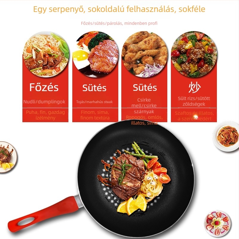 Weiyi tapadásmentes bevonatú serpenyő, alumínium testtel, indukciós és gáztűzhellyel kompatibilis, 2018-as modell