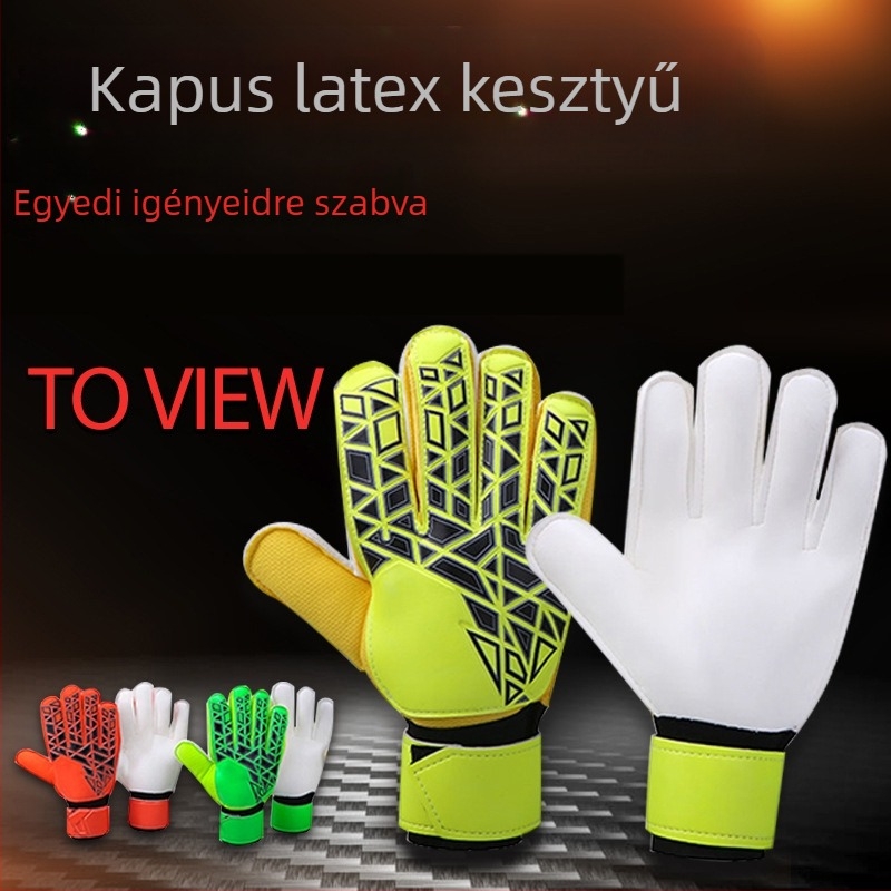Futballkapus latex kesztyűk, vastagított kivitel, csúszásmentes edzésre és mérkőzésekre, divatos lézeres mintázattal