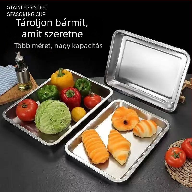 Téglalap alakú rozsdamentes acél konyhai tálca, egyszínű, modern minimalist dizájn