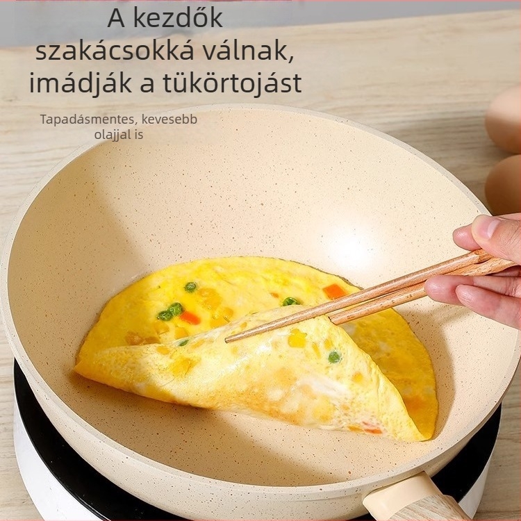 Maifan kőből készült tapadásmentes wok, kis méretű serpenyő otthoni használatra, alkalmas gáztűzhelyhez és indukciós főzőzónához