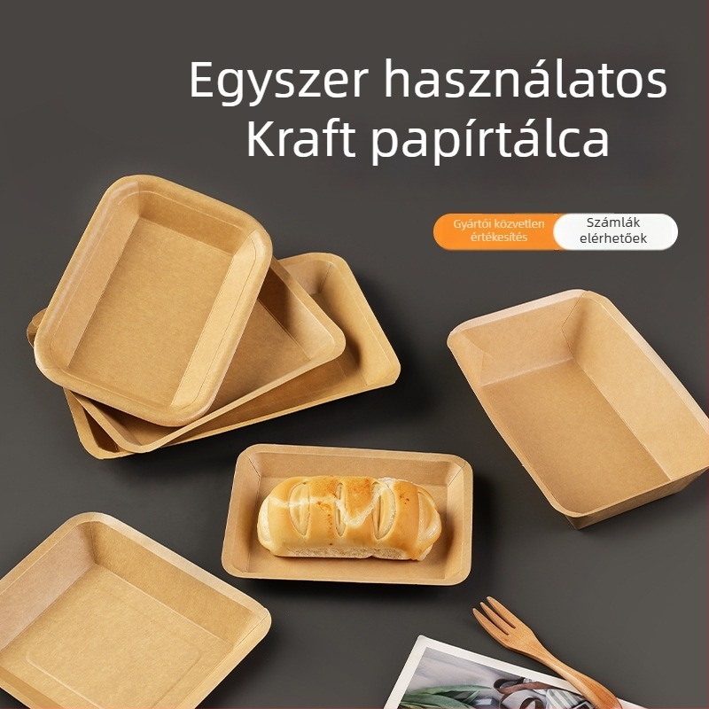 Egyszer használatos Kraftpapír tálca, téglalap alakú, nem mikrózható, nem biológiailag lebomló, típus: tányér
