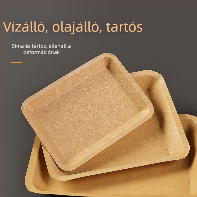 Egyszer használatos Kraftpapír tálca, téglalap alakú, nem mikrózható, nem biológiailag lebomló, típus: tányér