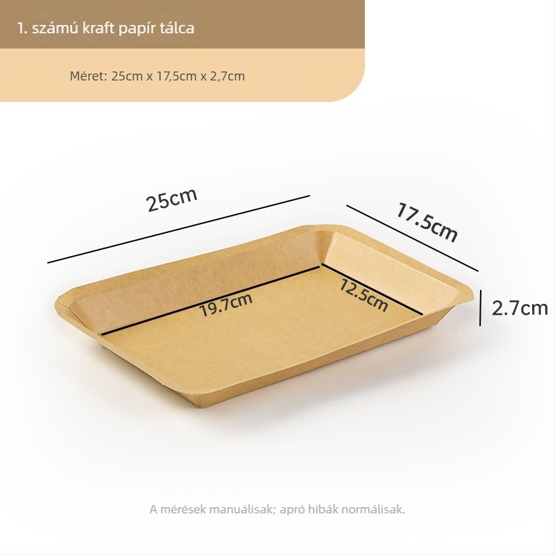 Egyszer használatos Kraftpapír tálca, téglalap alakú, nem mikrózható, nem biológiailag lebomló, típus: tányér