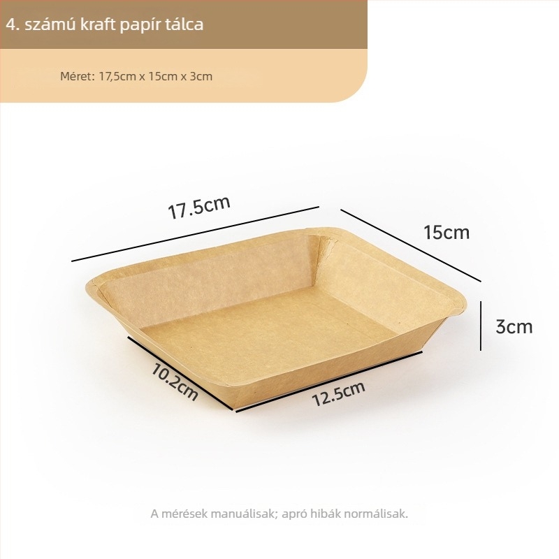 Egyszer használatos Kraftpapír tálca, téglalap alakú, nem mikrózható, nem biológiailag lebomló, típus: tányér