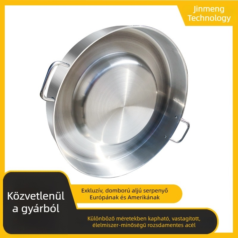 304 rozsdamentes acél konvex serpenyő, vastított és mélyített, Comal-stílusú konkáv-konvex felülettel, indukciós tűzhelyhez is alkalmas, háztartási és professzionális felhasználásra, fedő nélkül