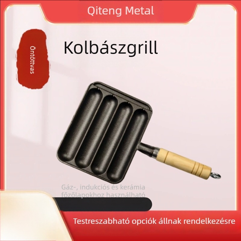 Öntöttvas grillsütő serpenyő kolbászokhoz, kebabokhoz, rizses süteményekhez és gluténos ételekhez – kompakt kültéri serpenyő