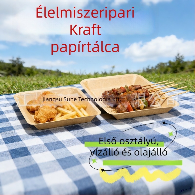 Egyszer használatos Kraft papírtálca – téglalap alakú, mikrohullámú sütőben használható, biológiailag lebomló