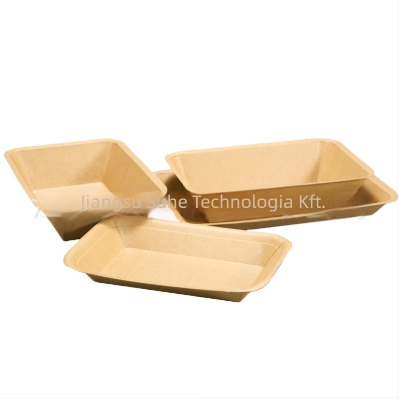 Egyszer használatos Kraft papírtálca – téglalap alakú, mikrohullámú sütőben használható, biológiailag lebomló