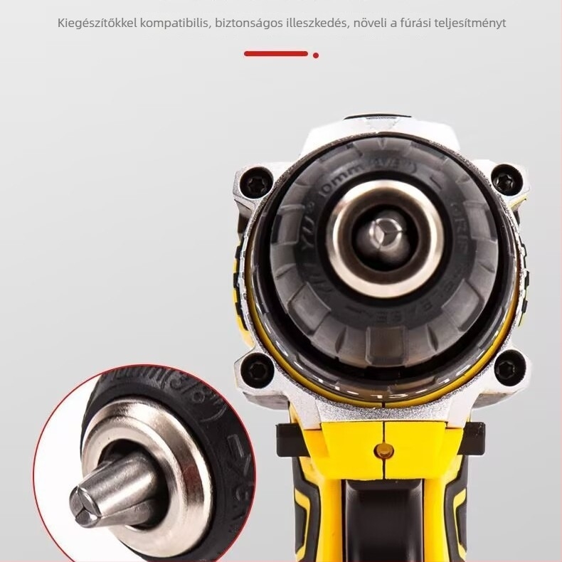 10 mm Li-ion akkumulátoros fúró – pisztoly fogás, több sebesség, önzáró tokmány, előre/hátra, készlet fúrók, ütőfúró és csavarozó
