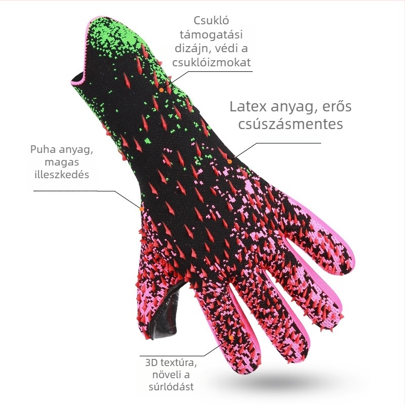 Uniszex futballkapus kesztyű latex anyagból, csúszásmentes fogás, ujjvédő és kopásálló edzésekhez