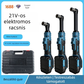 Elektromos racsnis csavarhúzó, 90°-os szög, 21V Li-ion akkumulátor, nyomaték 80 Nm, súly 0,9 kg